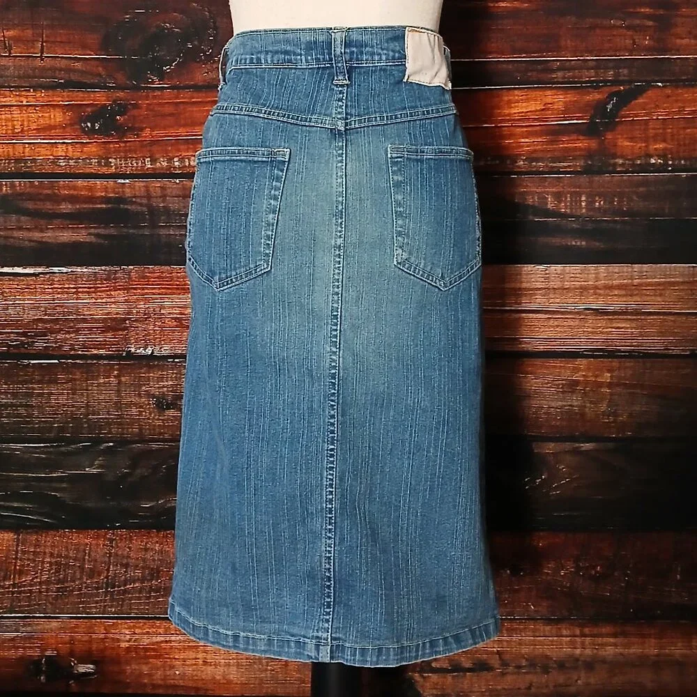 Jane Doe Vintage Jean Skirt 11 12 High Rise Fitted Straight Slit Denim Stretch